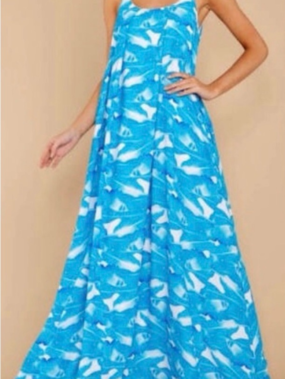 Palms away Blue & White Abstract Maxi Dress